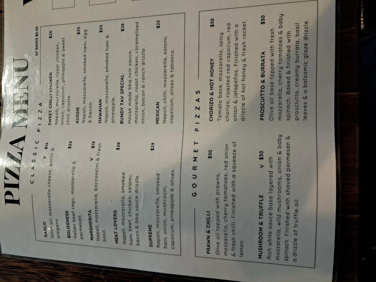 Menu, Bundalong Tavern