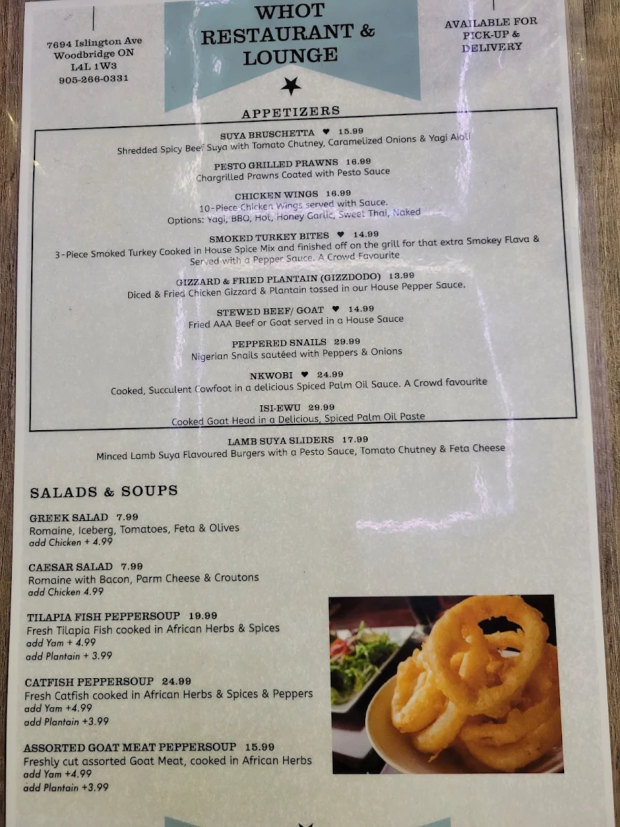 Menu, Whot Restaurant & Lounge