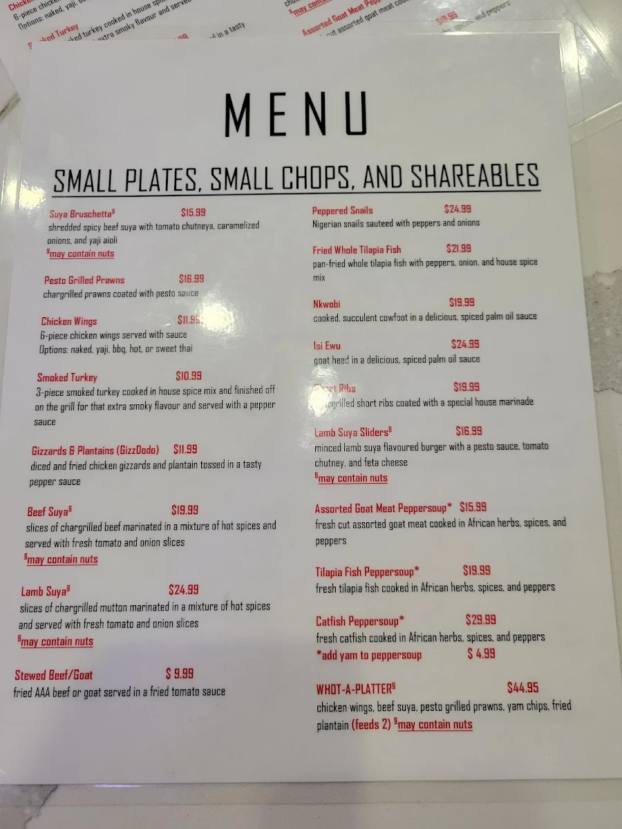 Menu, Whot Restaurant & Lounge