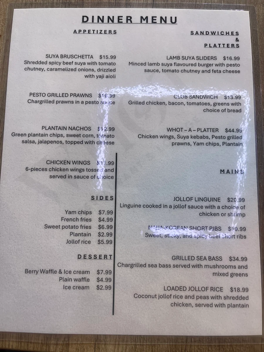 Menu, Whot Restaurant & Lounge