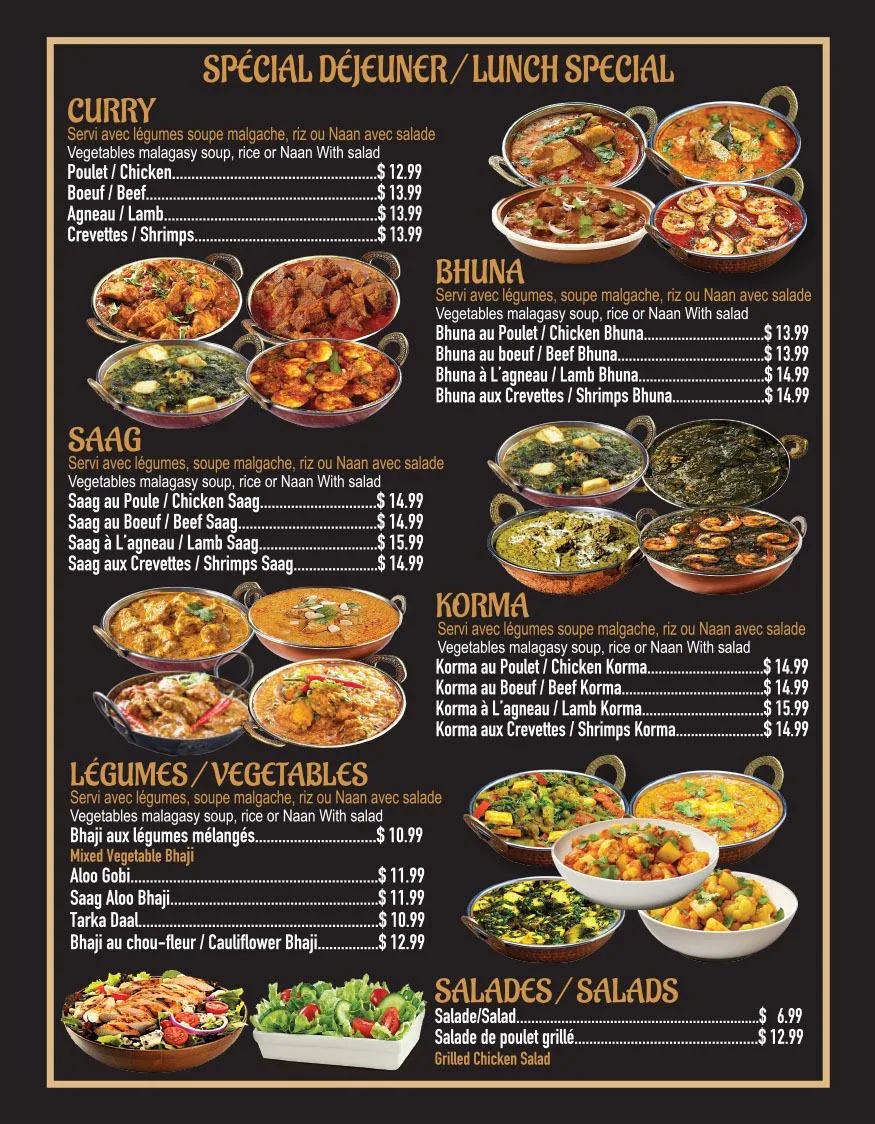 Menu, Thind villa restaurant