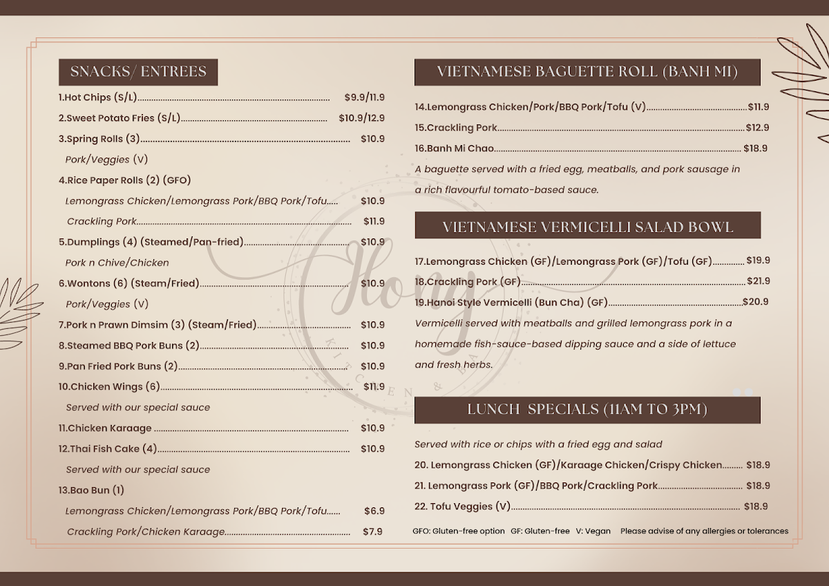 Menu, HONG KITCHEN & BAR