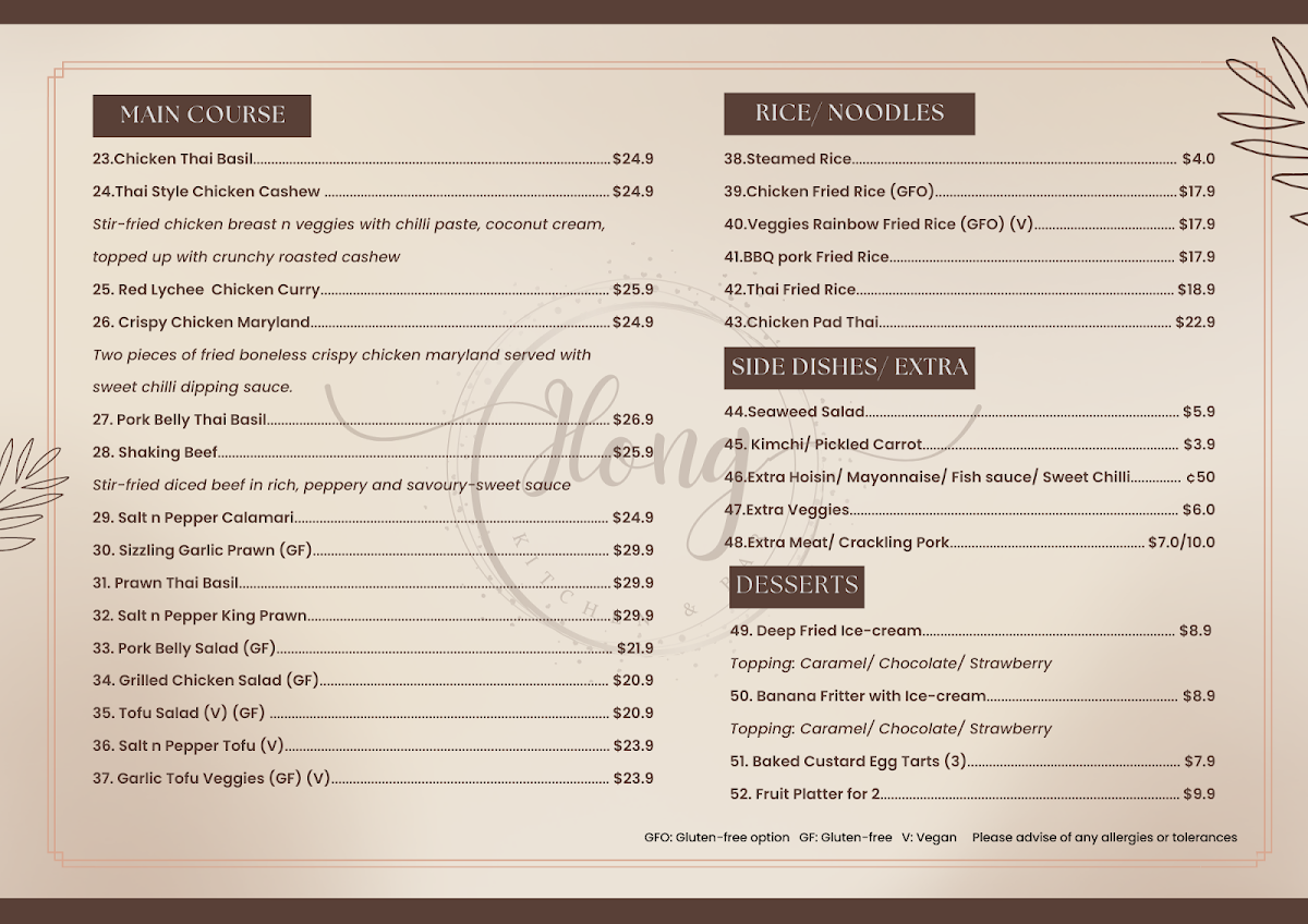 Menu, HONG KITCHEN & BAR