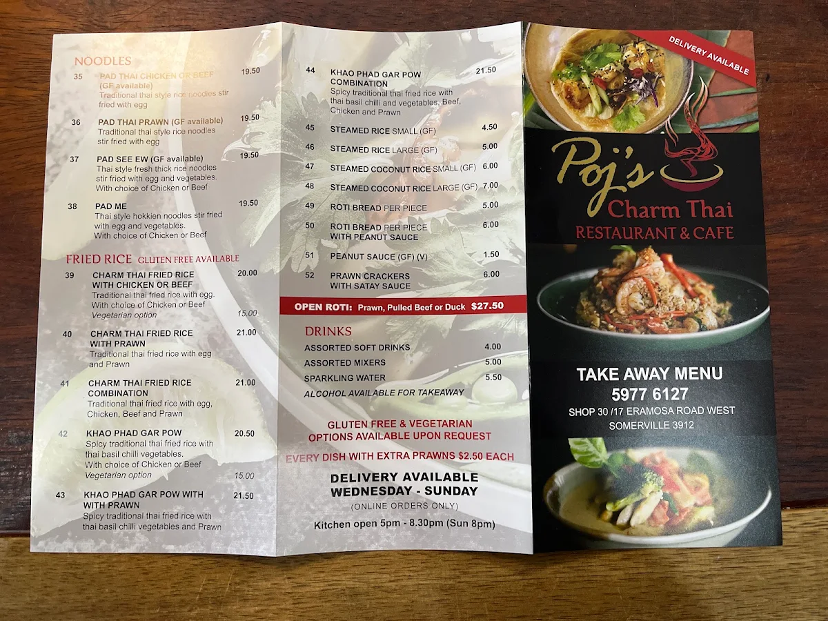 Menu, POJ'S CHARM THAI RESTAURANT AND CAFE