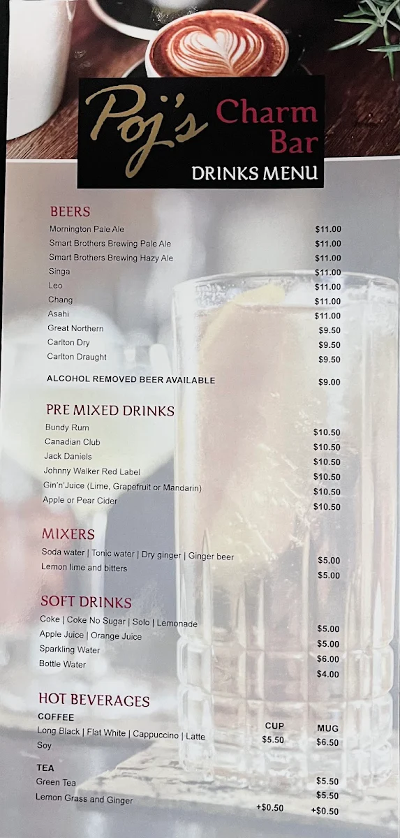 Menu, POJ'S CHARM THAI RESTAURANT AND CAFE