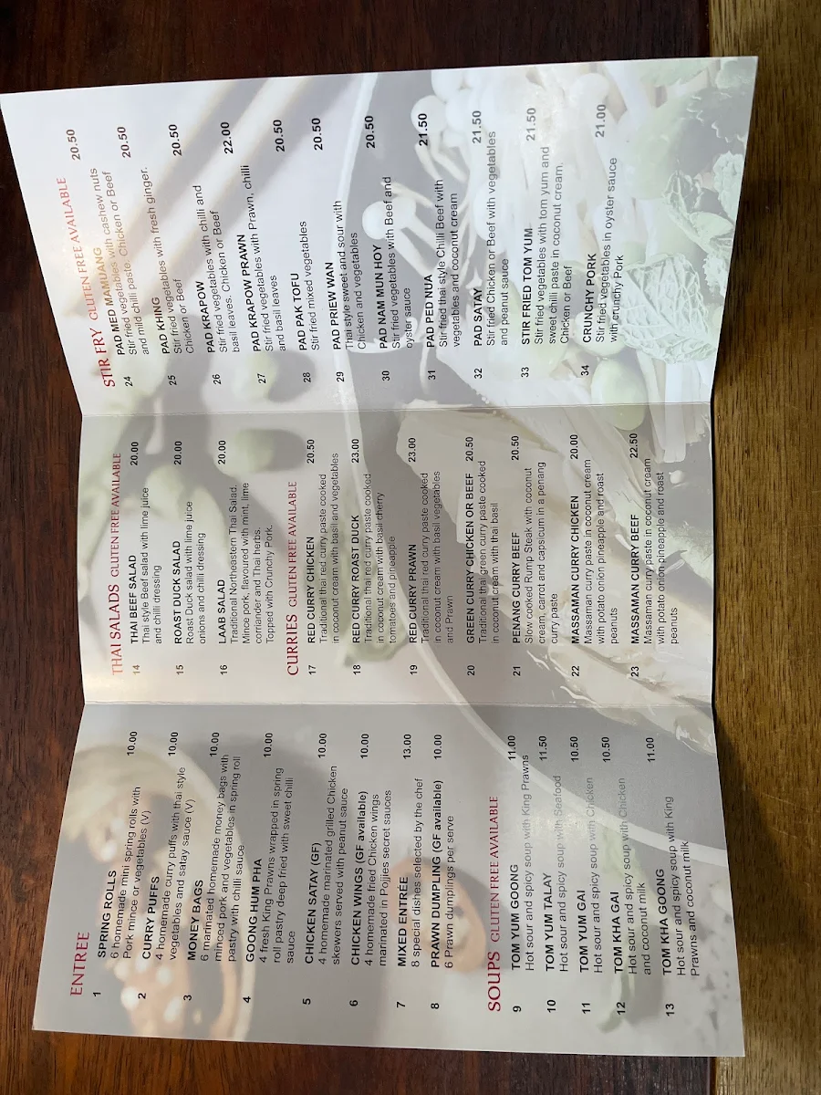 Menu, POJ'S CHARM THAI RESTAURANT AND CAFE