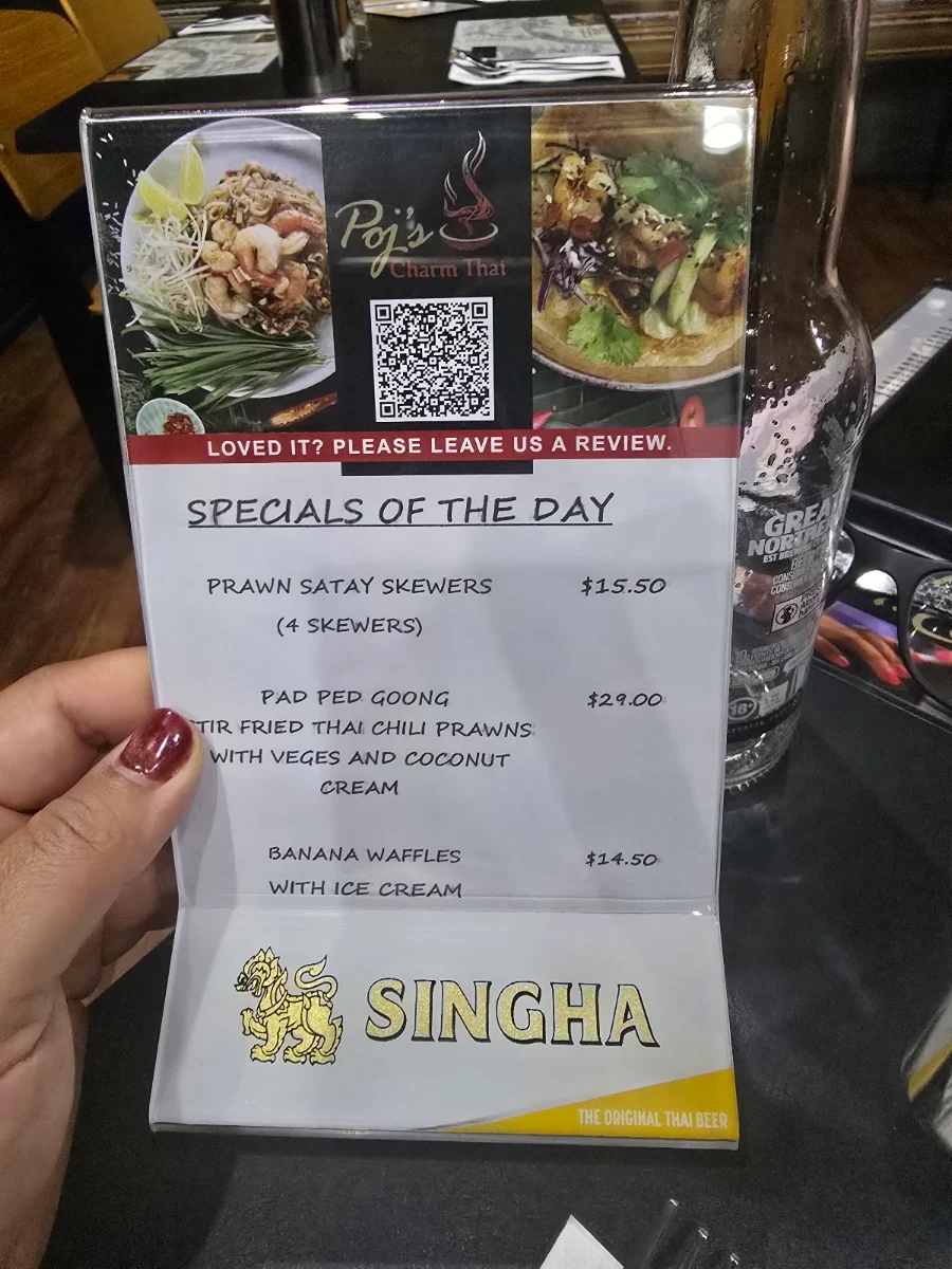 Menu, POJ'S CHARM THAI RESTAURANT AND CAFE
