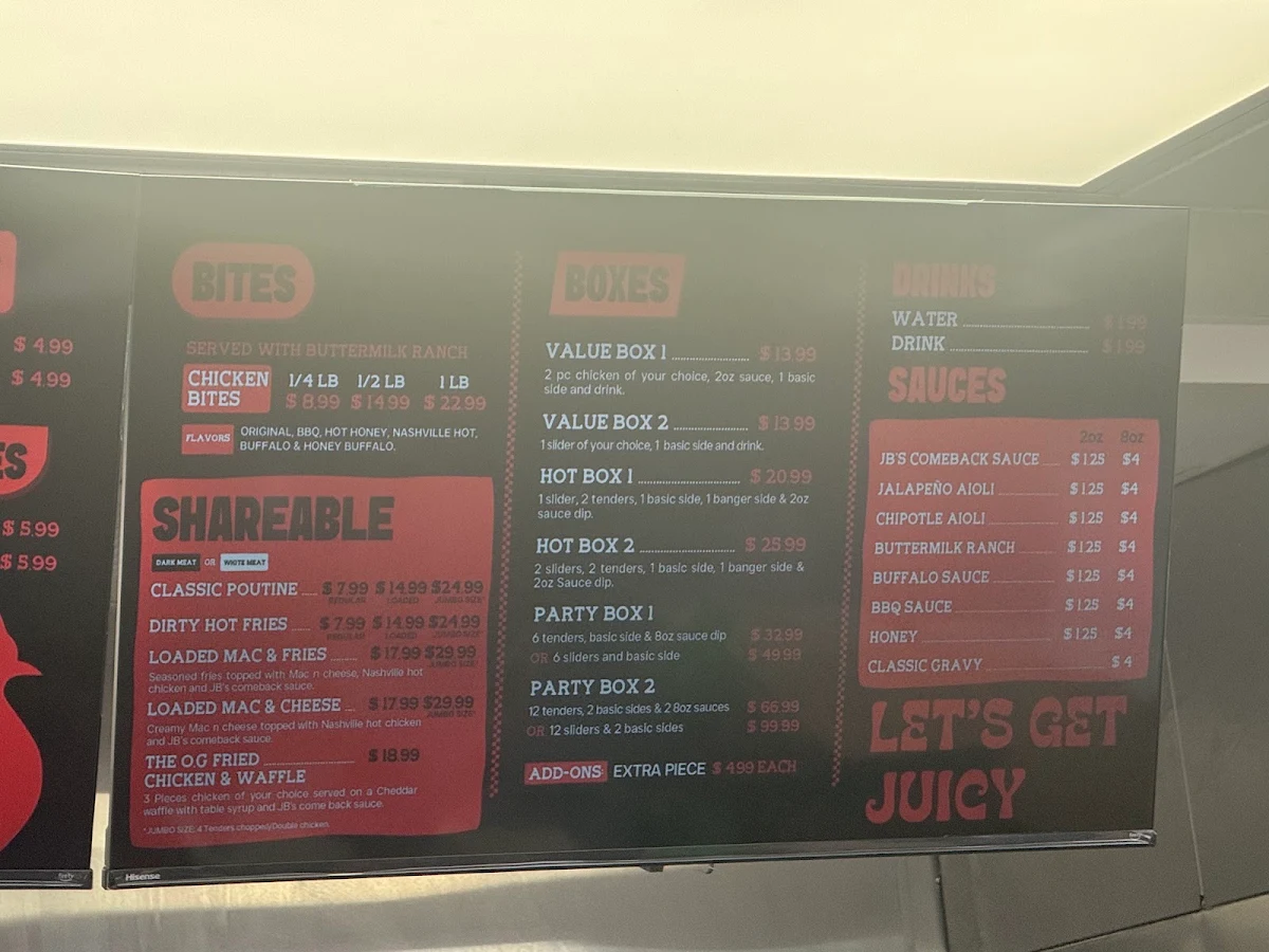 Menu, Juicy Birds Nashville Hot Chicken