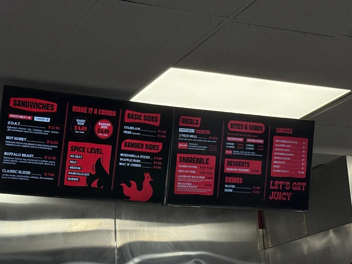 Menu, Juicy Birds Nashville Hot Chicken