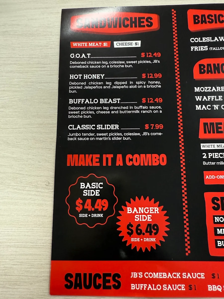 Menu, Juicy Birds Nashville Hot Chicken