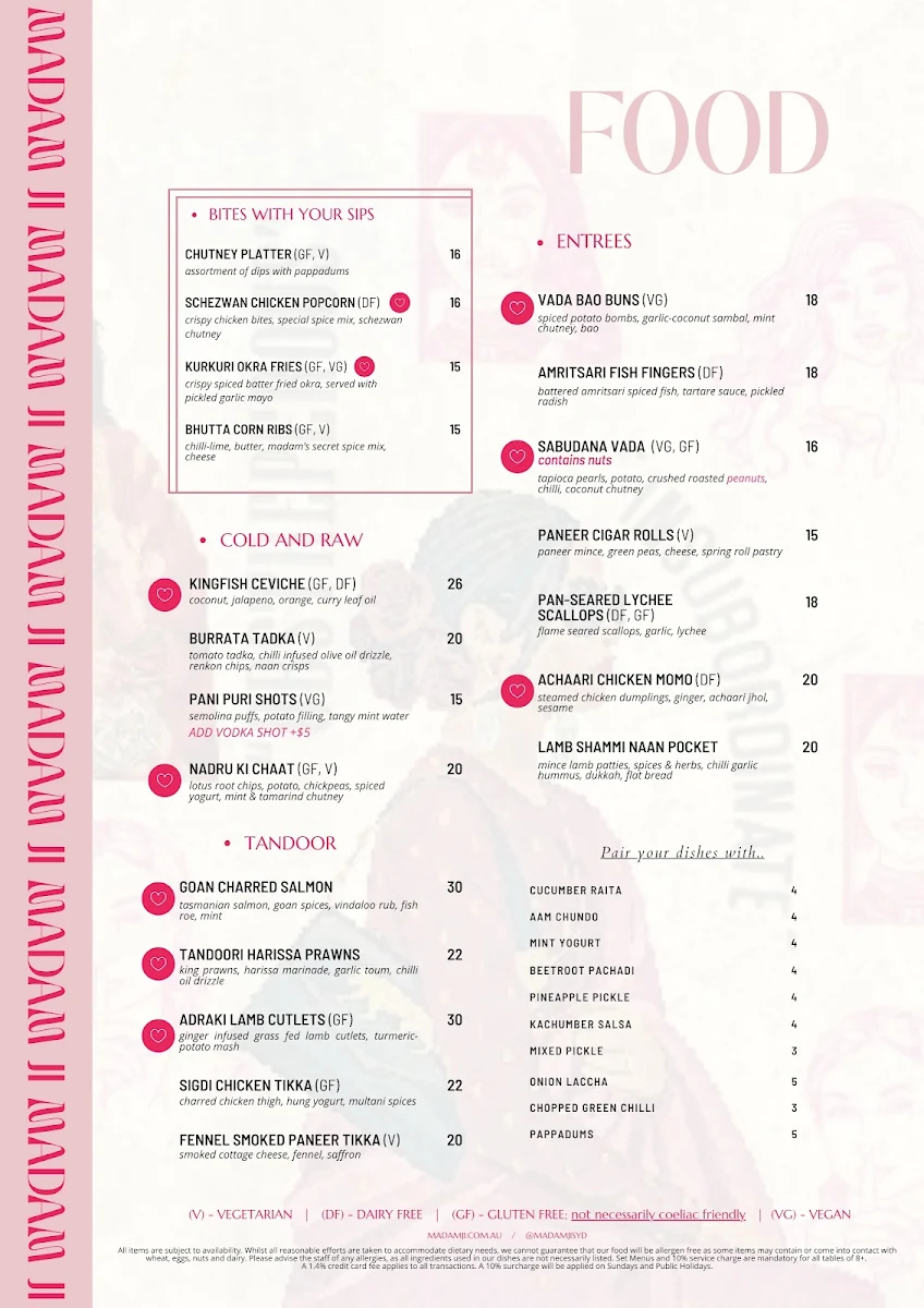 Menu, Madam Ji Indian Restaurant