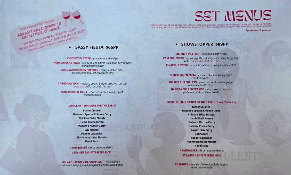 Menu, Madam Ji Indian Restaurant