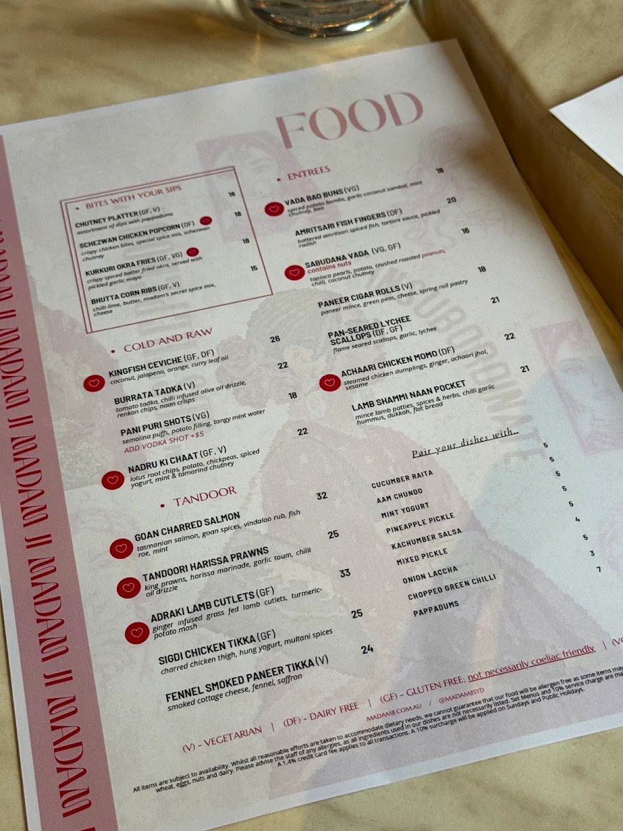 Menu, Madam Ji Indian Restaurant