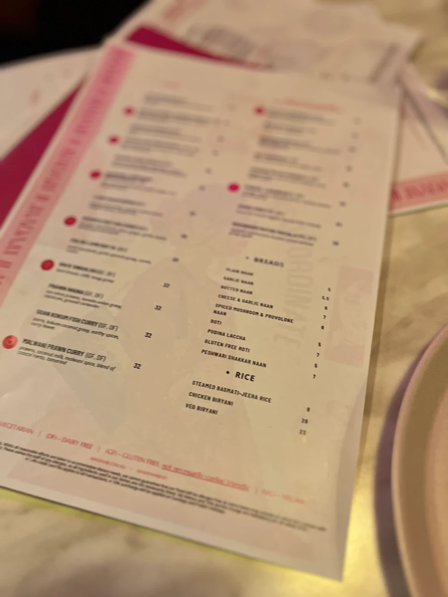 Menu, Madam Ji Indian Restaurant
