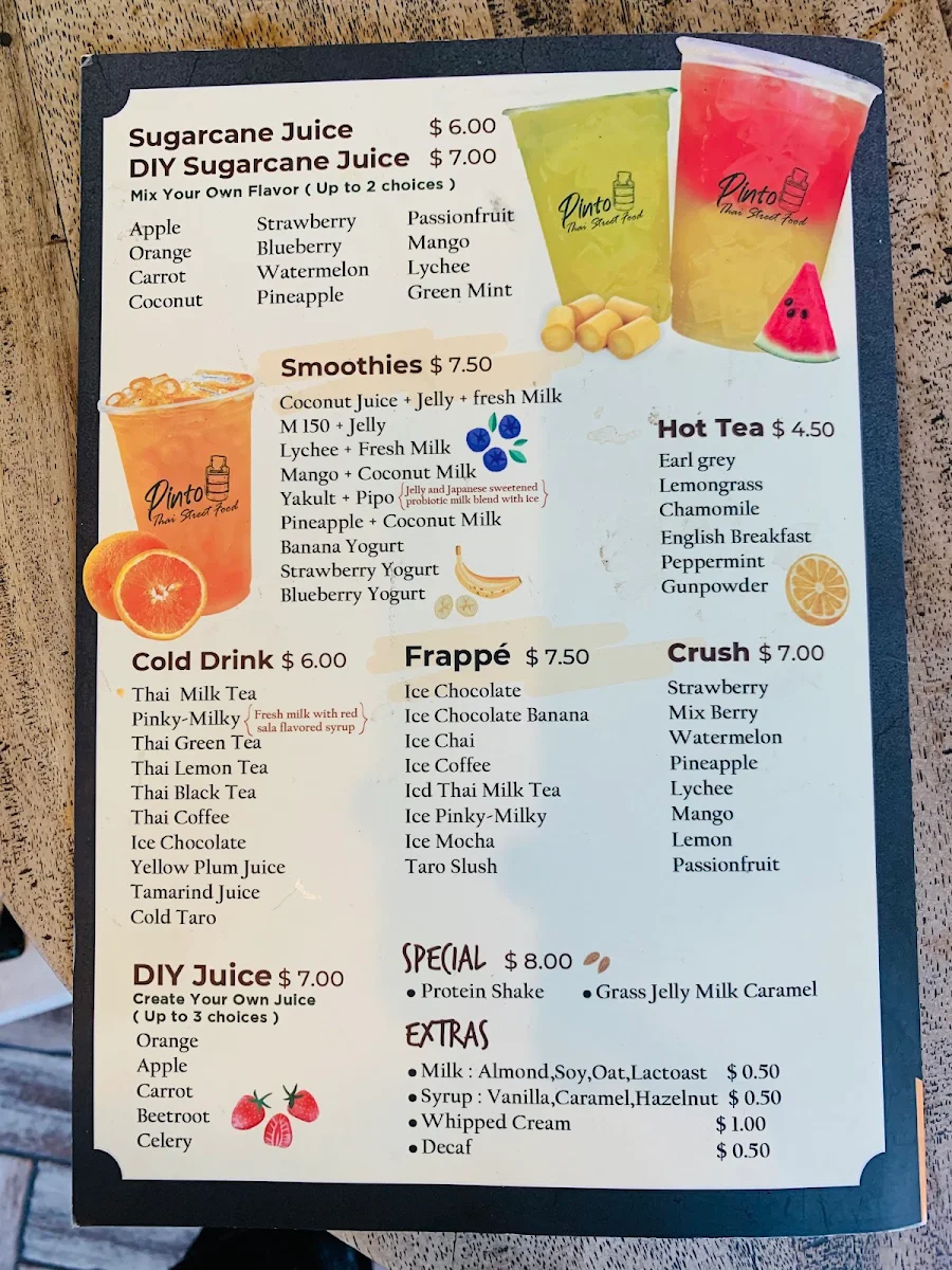 Menu, Pinto Thai Street Food