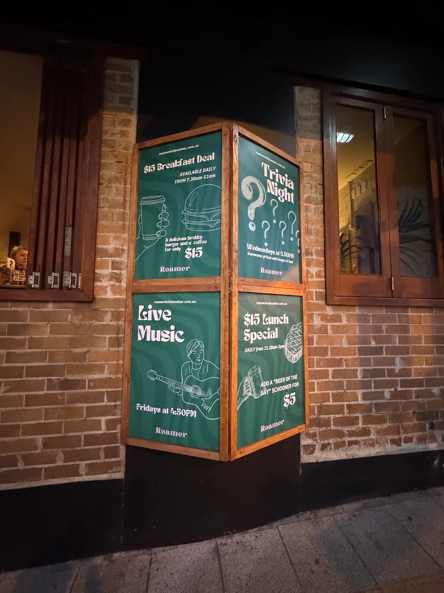 Menu, Roamer Brisbane Bar/Cafe
