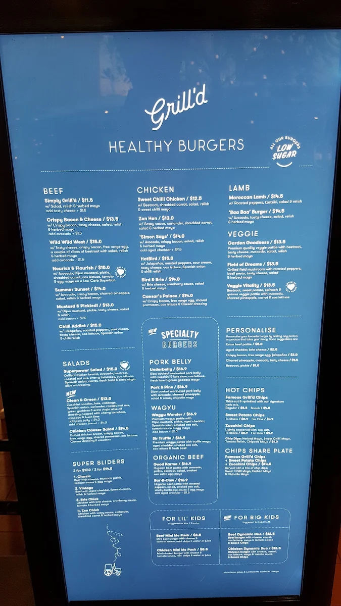 Menu, Grill'd Burgers - Whitford City