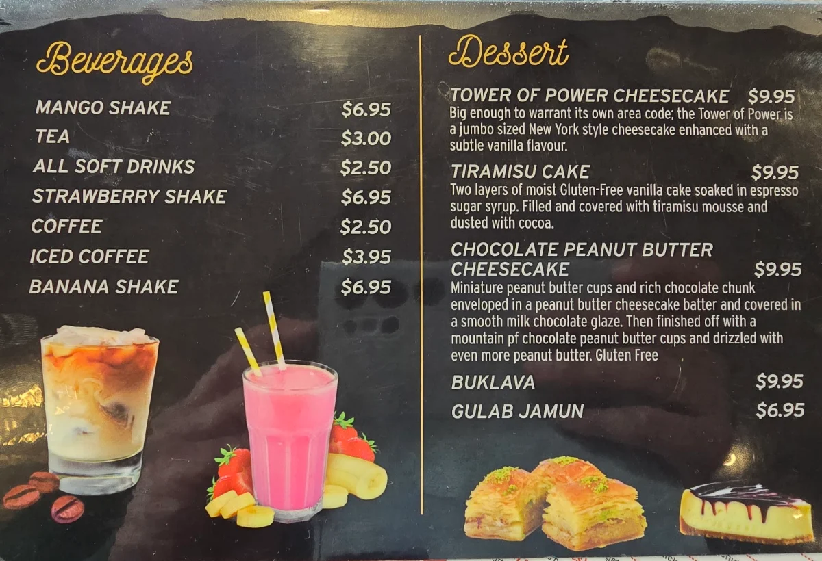 Menu, UK Spice Cuisine Merritt