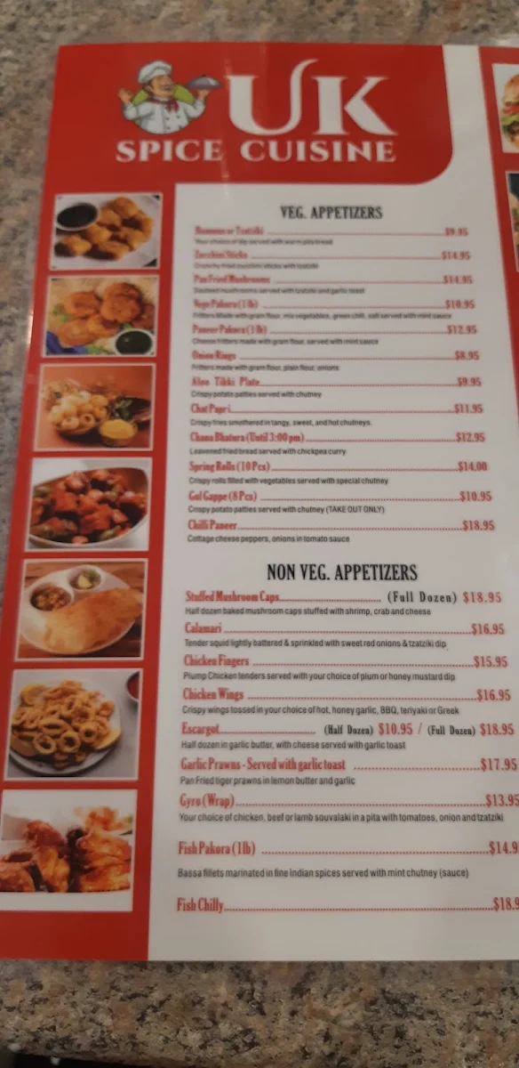 Menu, UK Spice Cuisine Merritt