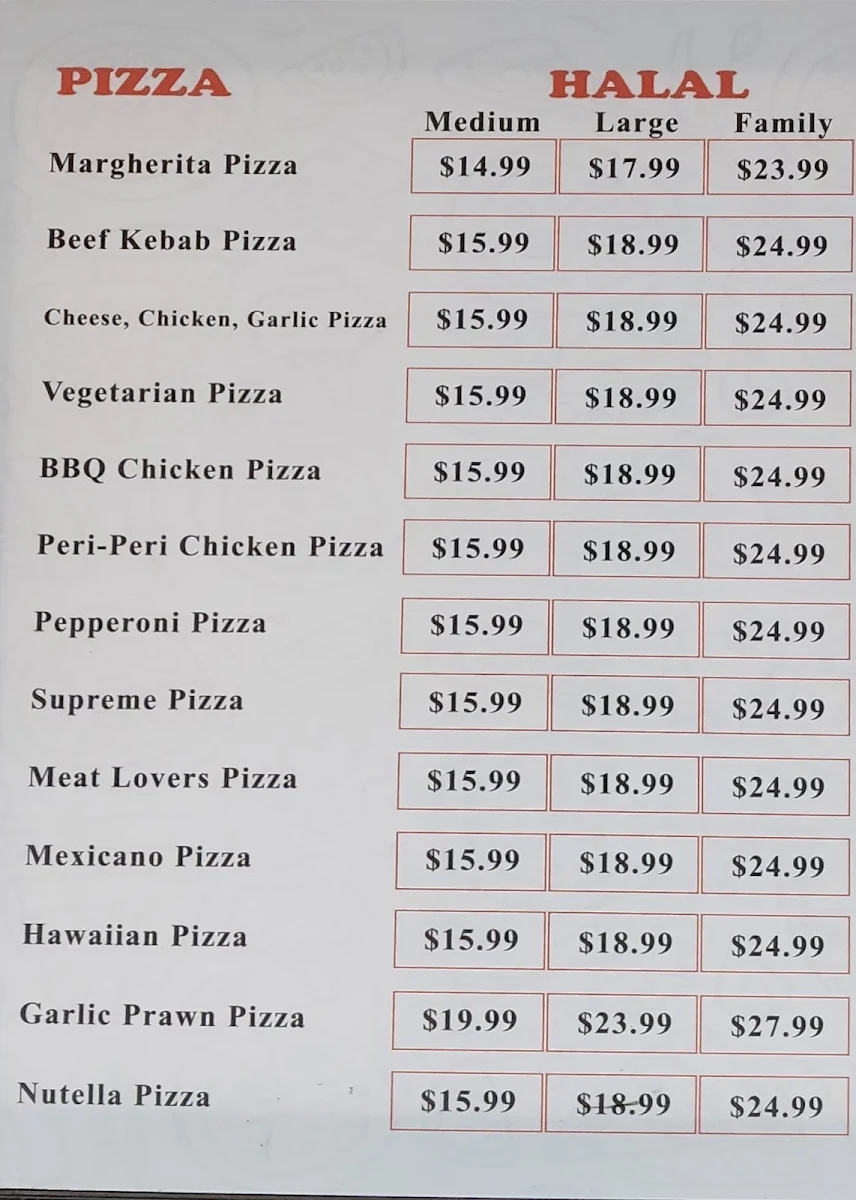 Menu, Leo Kebab & Pizza Goulburn