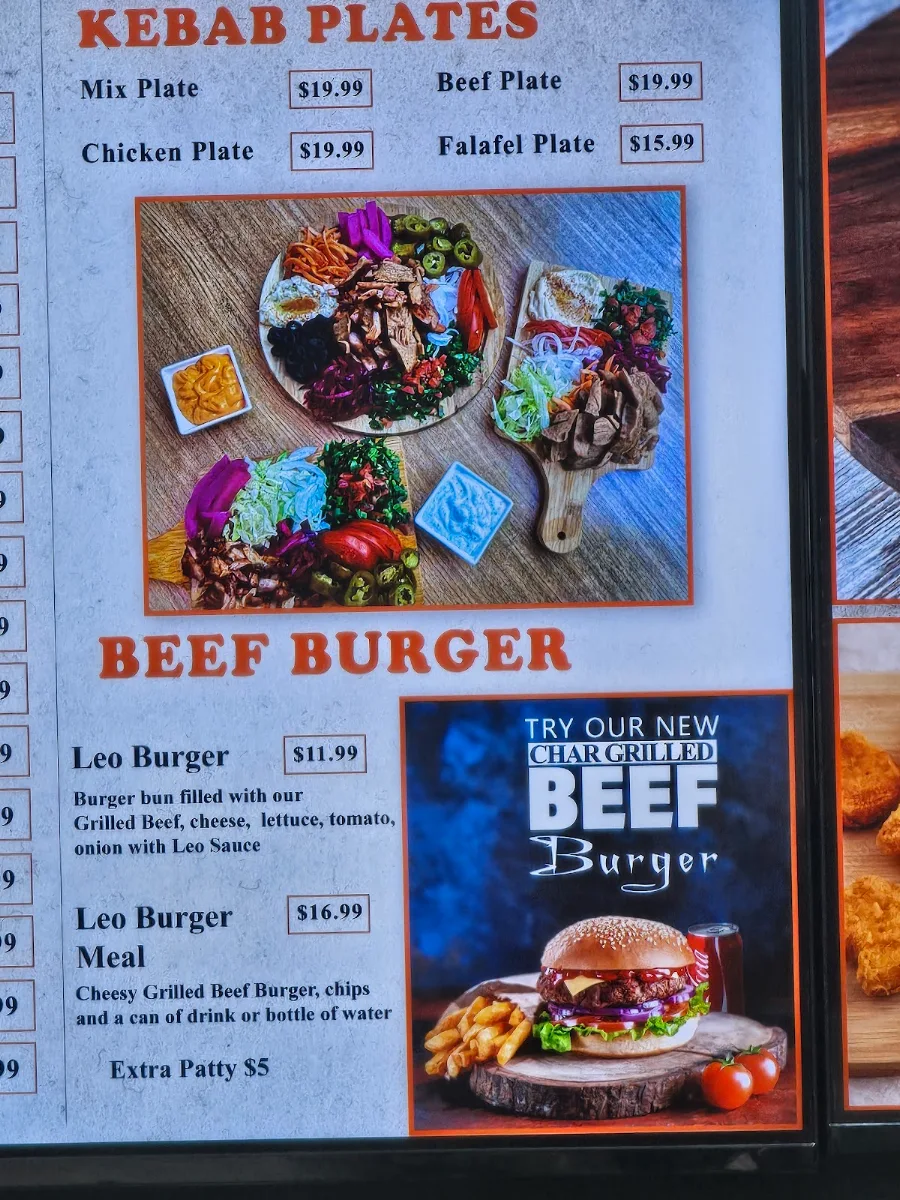 Menu, Leo Kebab & Pizza Goulburn