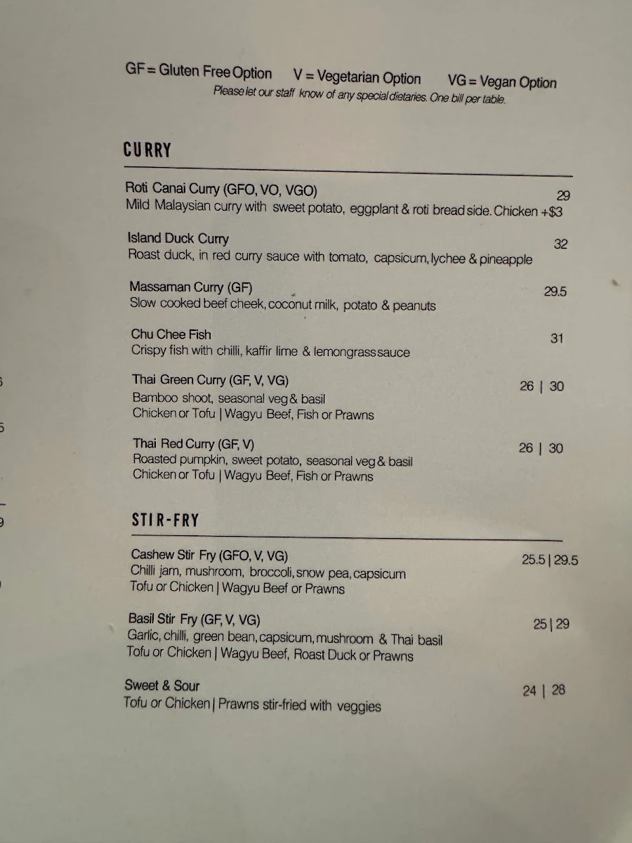 Menu, Sabai Sabai Thai Restaurant