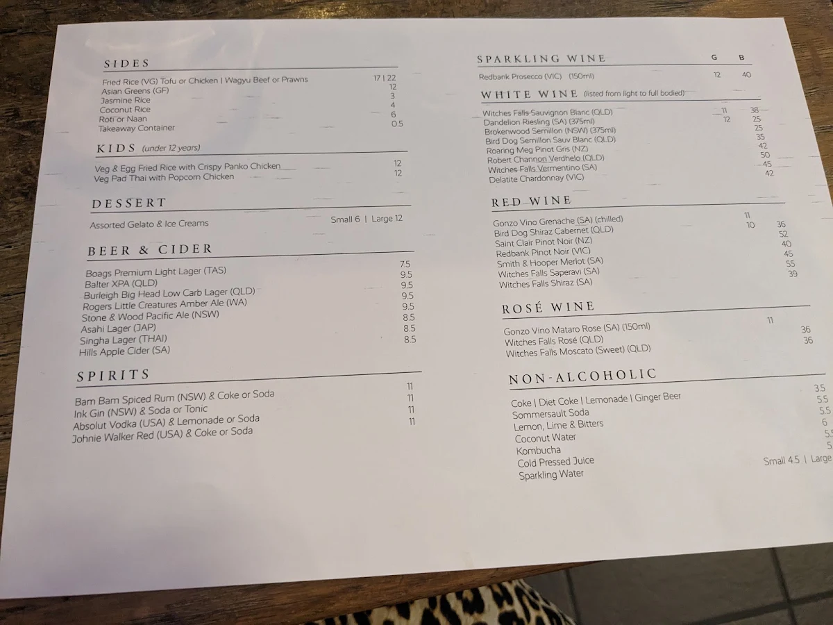 Menu, Sabai Sabai Thai Restaurant