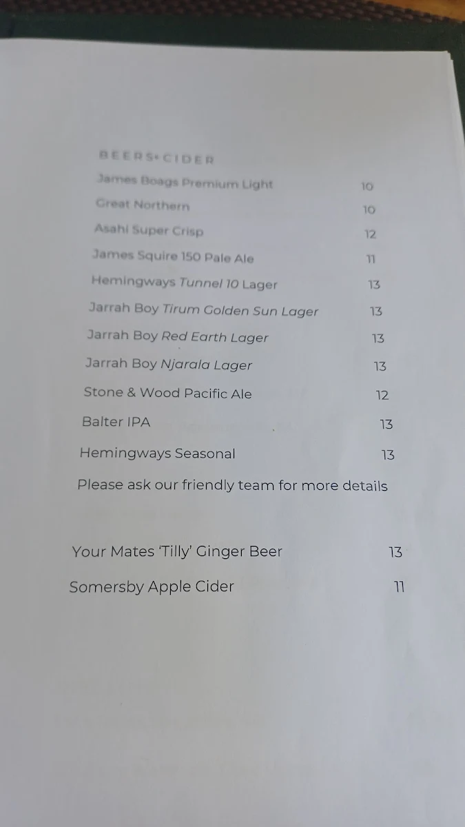 Menu, Julaymba Restaurant at Daintree Ecolodge
