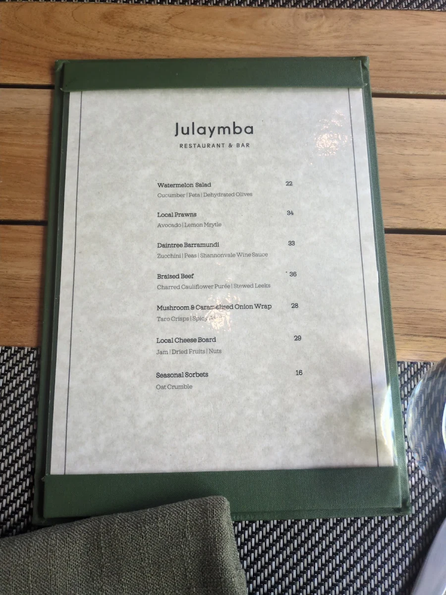 Menu, Julaymba Restaurant at Daintree Ecolodge