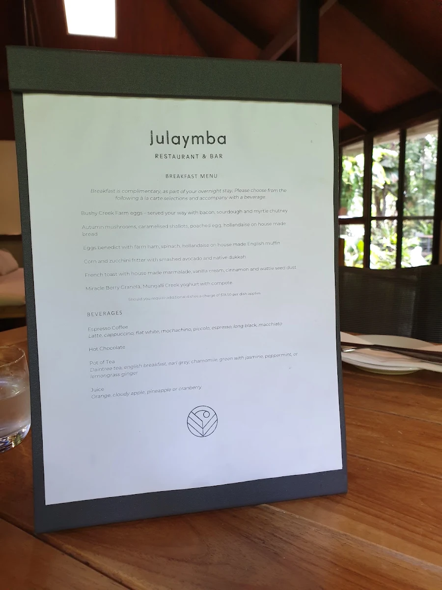 Menu, Julaymba Restaurant at Daintree Ecolodge