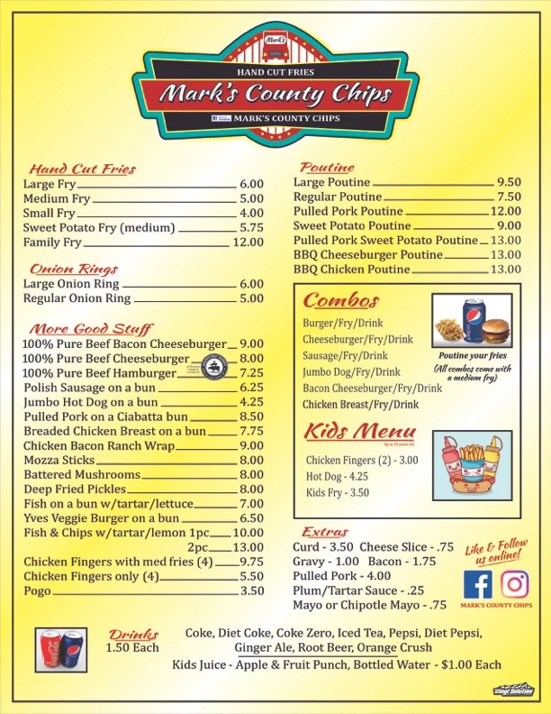 Menu, Marks County Chips