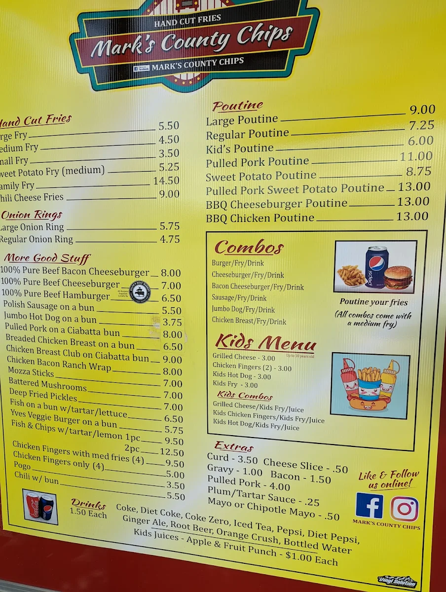Menu, Marks County Chips