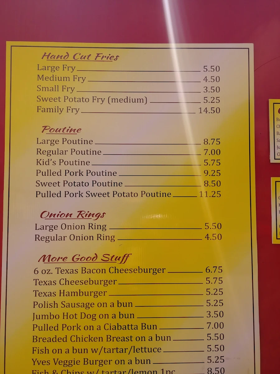 Menu, Marks County Chips