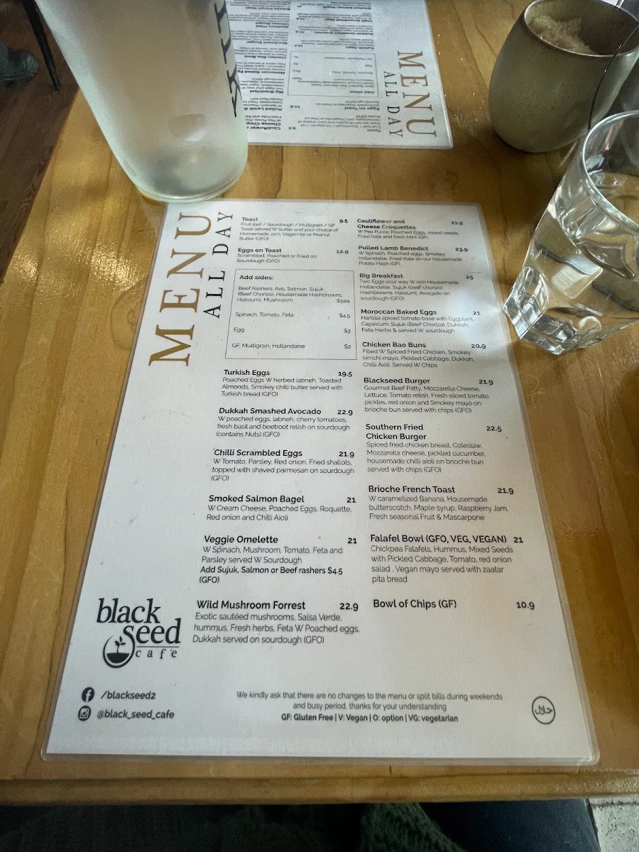 Menu, Black Seed Cafe