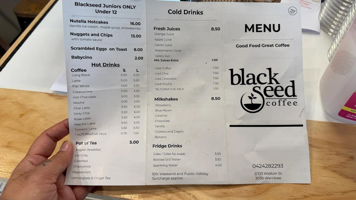 Menu, Black Seed Cafe