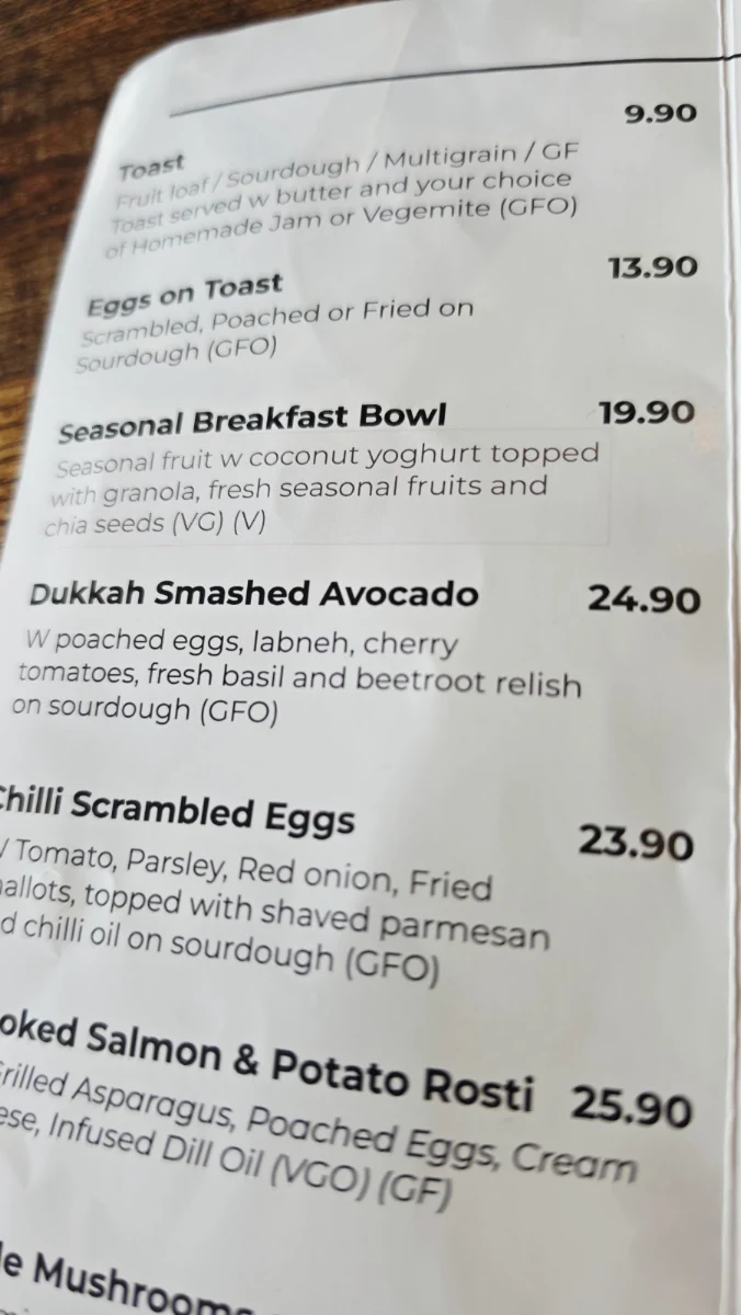 Menu, Black Seed Cafe