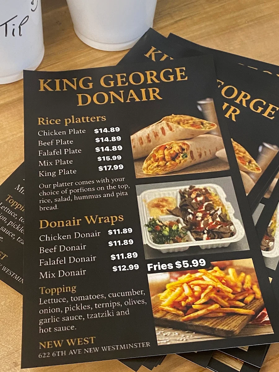 Menu, King George Donair New West