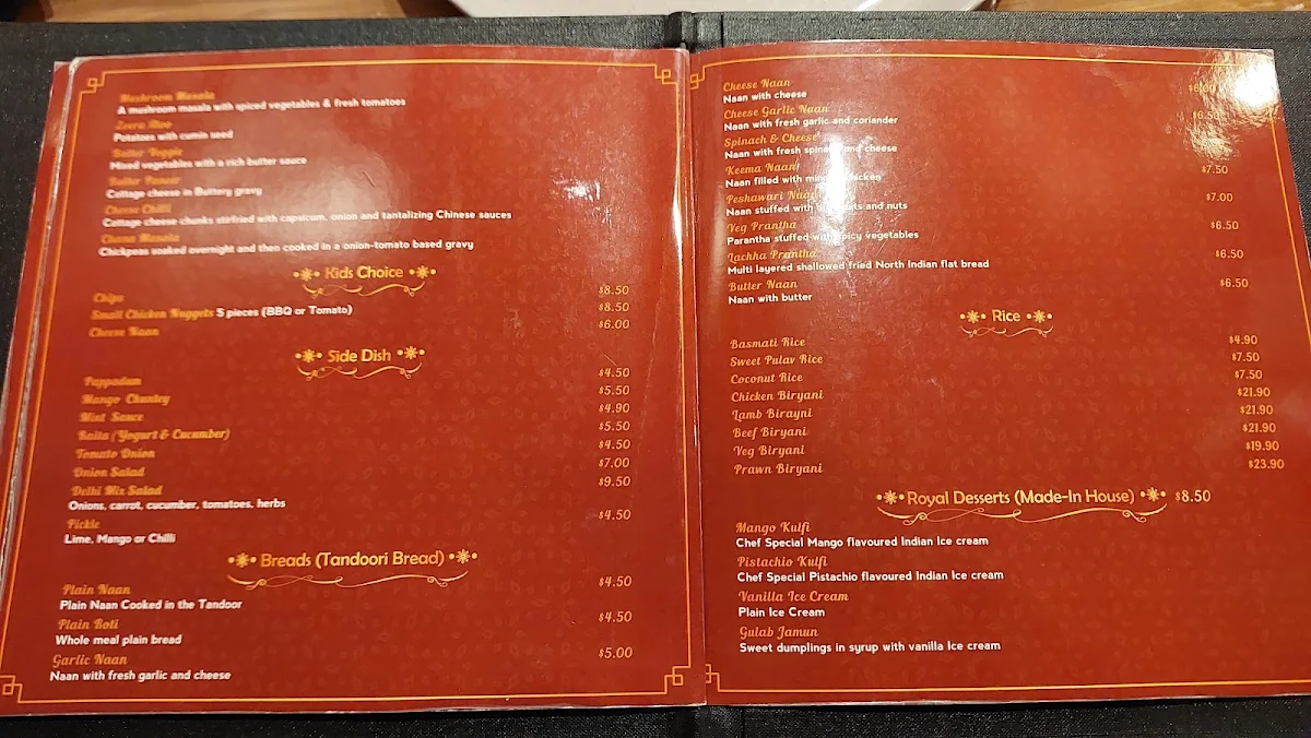 Menu, Royal Curry House Narellan