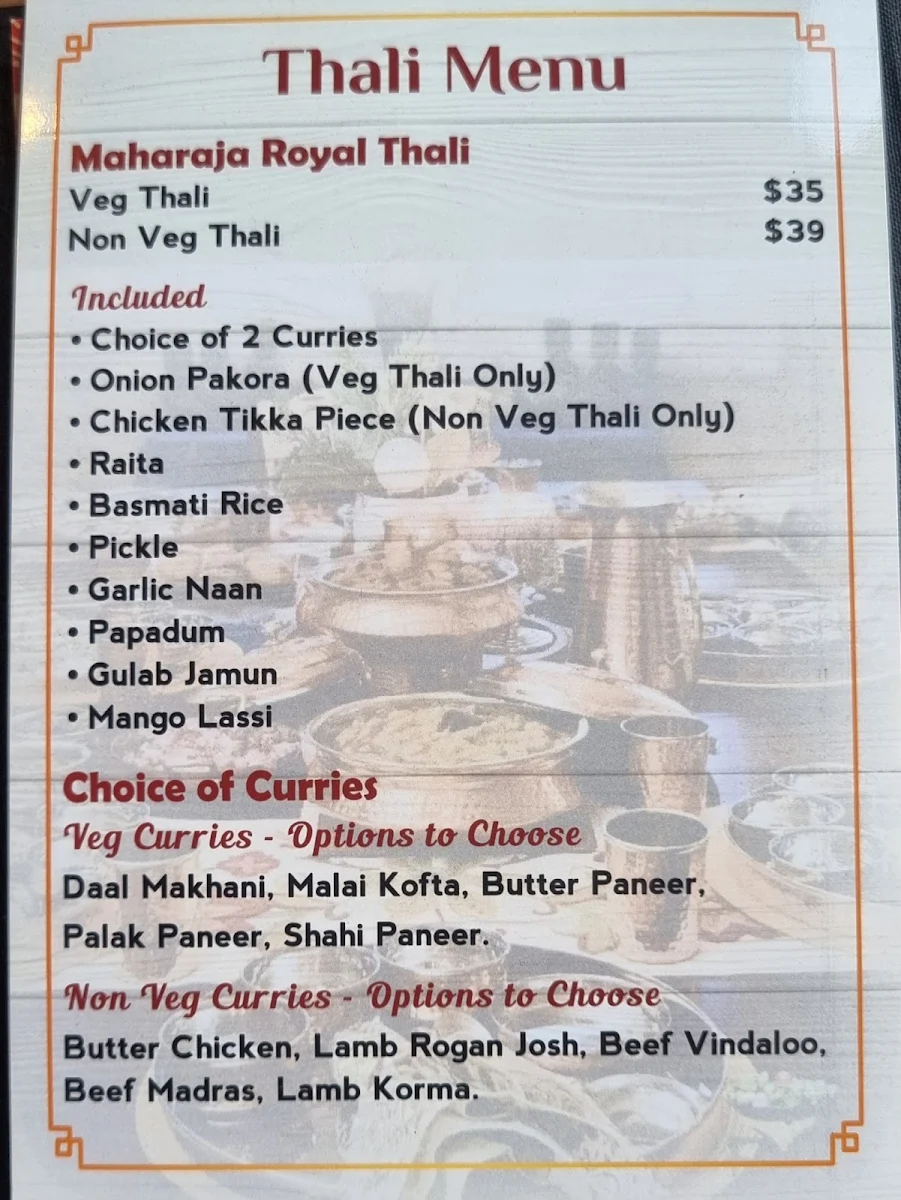 Menu, Royal Curry House Narellan