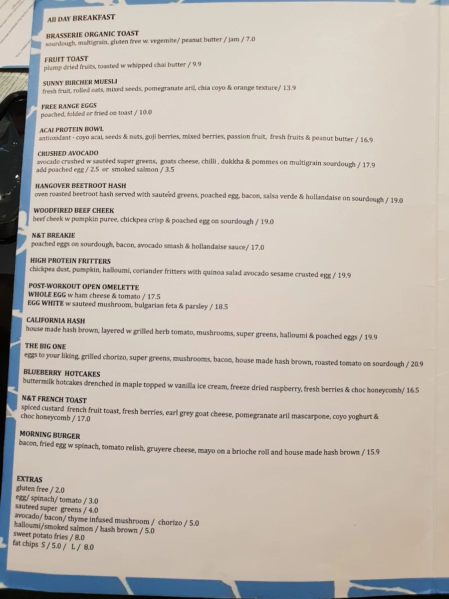 Menu, Now & Then Cafe kew