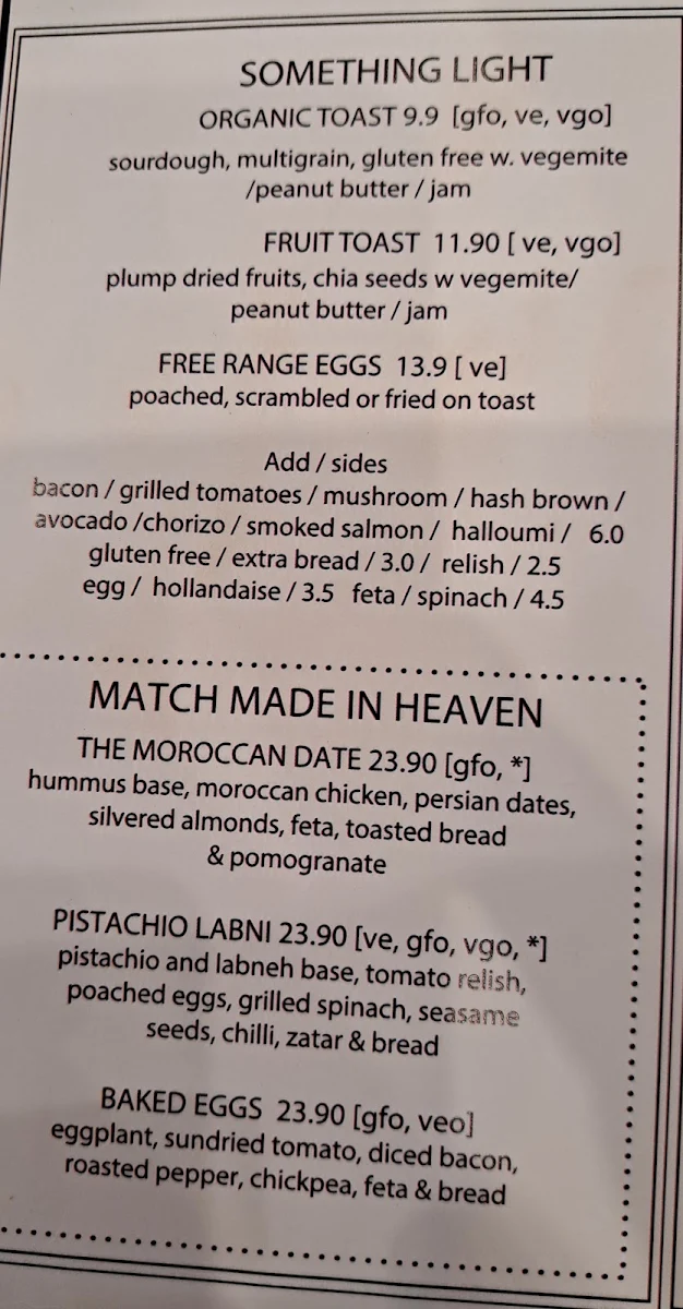 Menu, Now & Then Cafe kew