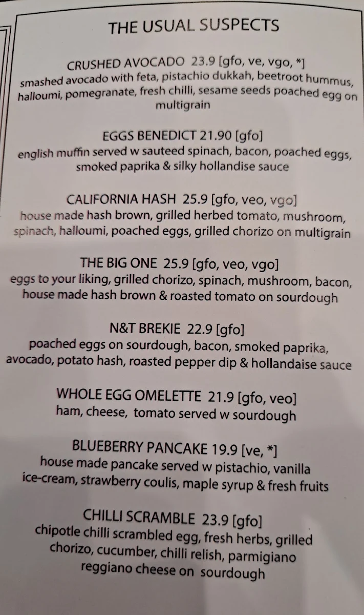 Menu, Now & Then Cafe kew