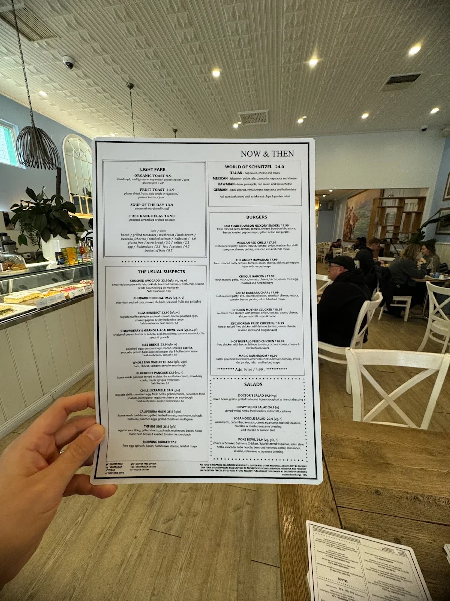 Menu, Now & Then Cafe kew