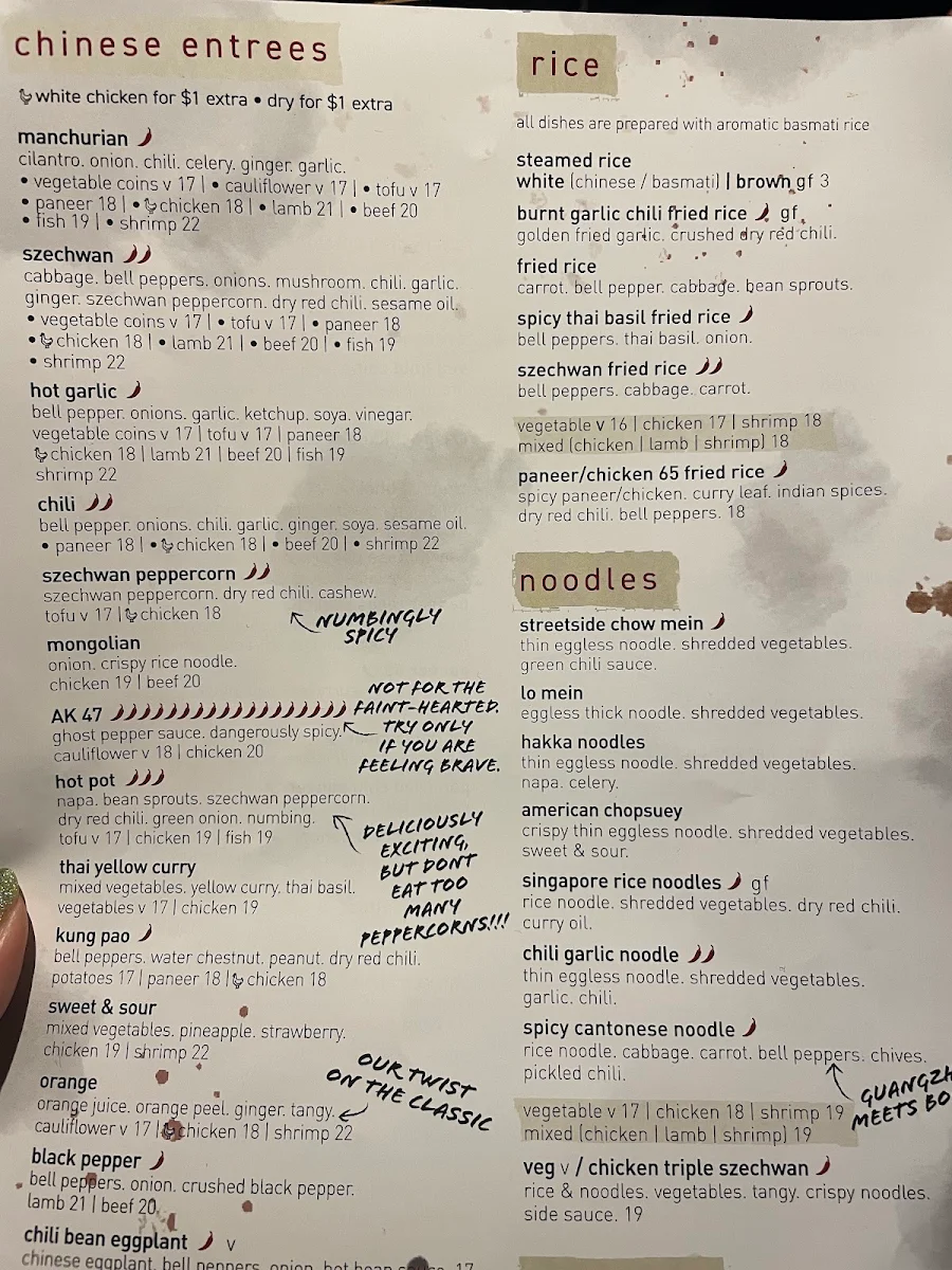 Menu, Inchin's Bamboo Garden