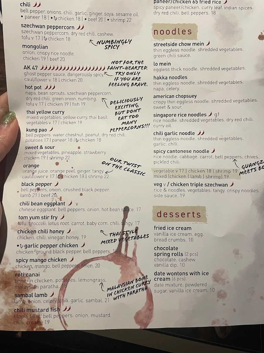 Menu, Inchin's Bamboo Garden