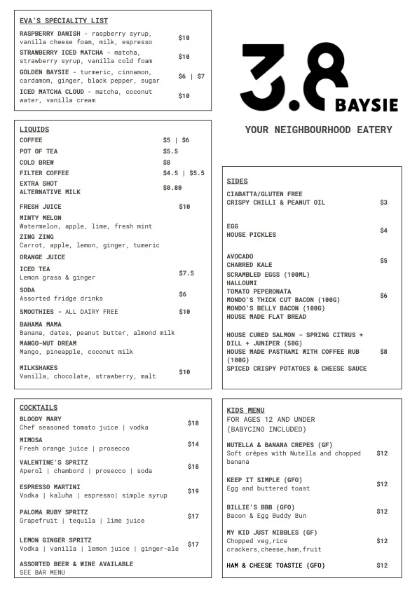 Menu, 3.8 Baysie