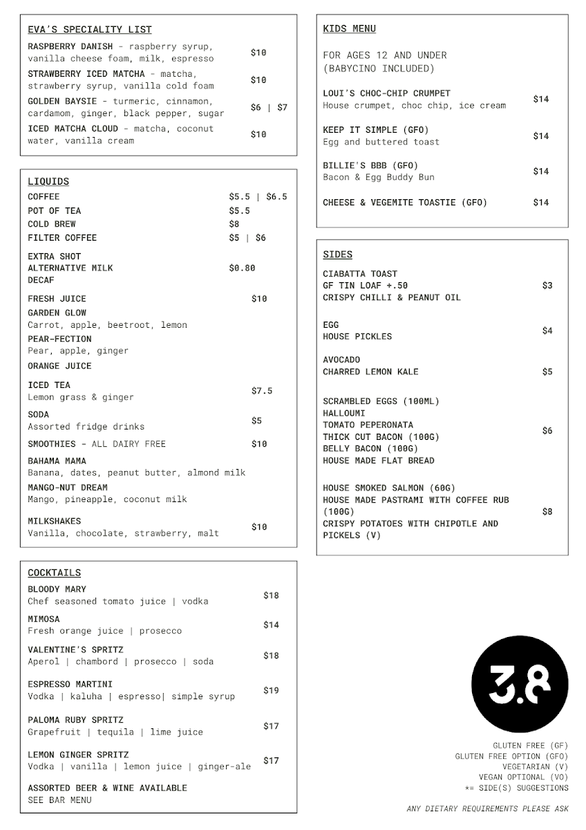 Menu, 3.8 Baysie