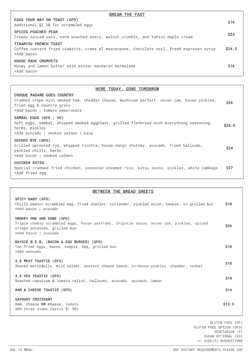 Menu, 3.8 Baysie