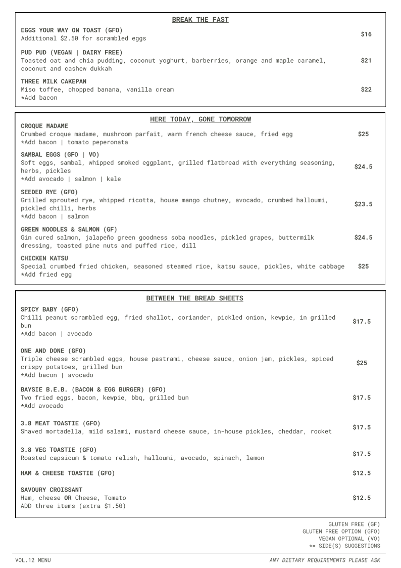 Menu, 3.8 Baysie
