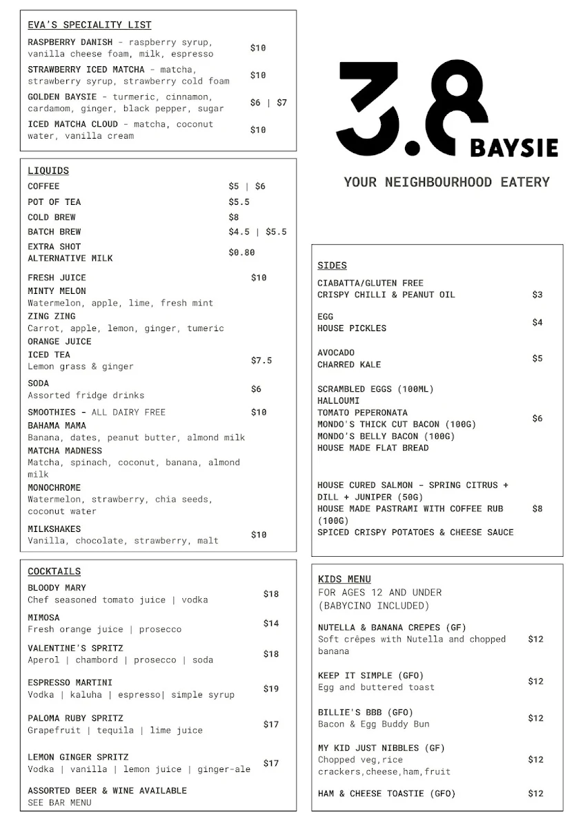 Menu, 3.8 Baysie